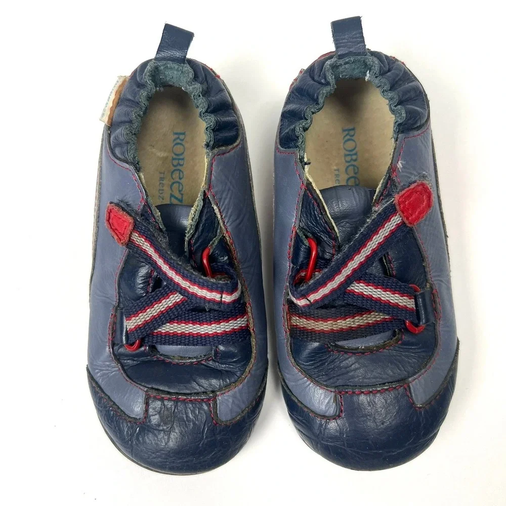 Robeez Genuine Leather Shoes‎ Navy Red Blue Stars 16-20 Mths Walker Comfy